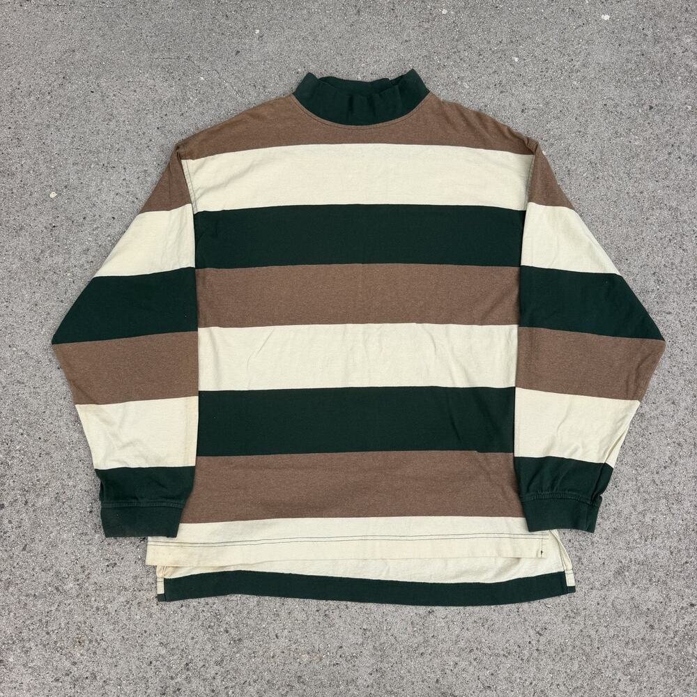 Vintage 90s Gap Mock Neck Striped Longsleeve Shirt Sz L Made In USA Kanye West